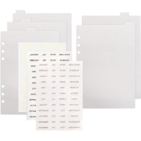A5 Transparent PP Binder Divider Index Tabs Top Vertical 5-Tabs Loose Leaf Refills Decorative Divider Separator Page Dividers for 6 Holes Binder Planner Journal,5 Sheets with Stickers