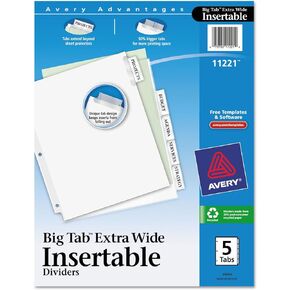 Avery 11221 Big Tab Extra-Wide Dividers, 9-1/4 X 11-1/8, Clear, 5 Tabs/Set