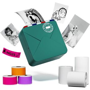 Phomemo M02S 304dpi Mini Pocket Printer-Bluetooth Thermal Mini Photo Printer for Photo Printing, Plan Journal, Home Organization, Artwith 1 53mm Paper, 2pcs 25mm Paper, 3pcs 15mm Paper, DarkGreen