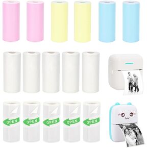 16 Rolls Mini Printer Paper, Including 5 Thermal Sticker Paper Rolls, 6 Colored, and 5 White Plain Paper Rolls for Mini Thermal Printer, 57x25mm, Compatible with Most Mini Receipt Printers