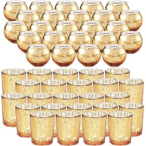 48 Pcs Votive Candle Holders Mercury Glass Candle Holder Tea Lights Candles Holders for Wedding Party Bridal Shower Anniversary Valentine's Day Table Centerpieces Decorations, 2 Styles (Silver)