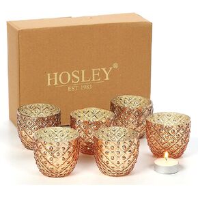 Hosley Set of 6 Antique Gold Speckled Metallic Glass LED Votive Tealight Candle Holder 2.75 Inches Ideal for Bridal Weddings Parties Special Events Spa Aromatherapy Mini Flower Pots O3