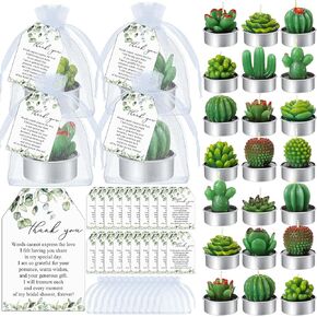 30 Sets Bridal Shower Gifts for Guests Include 30 Cactus Tealight Candles Succulent Candles Plant Tealight Candles 30 Greenery Thank You Tags 30 Organza Bags Bridal Party Gifts Wedding Gifts