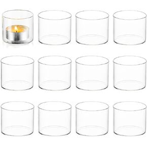 Votive Tea Light Candle Holders - Mini Clear Glass Tealight Holder as Candlelit Dinner Party Events Birthday Wedding Reception Centerpiece Decor Accessories, 10pcs+Extra 2