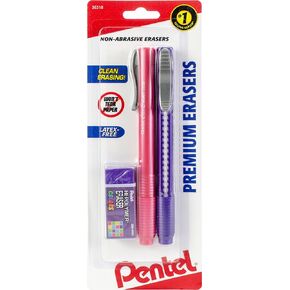 Pentel 3 Eraser Pack, 2 Clic Erasers, 1 Small Block eraser (ZEH0521BP3)