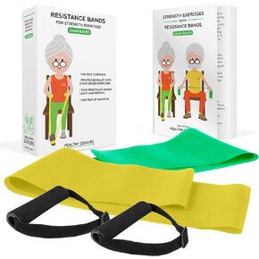 Chair Exercises for Seniors - Two Resistance Bands, Handles, and Printed Exercise Guide. Adjustable Fitness Equipment for Seniors, Elderly Home. Occupational & Physical Therapy Aids