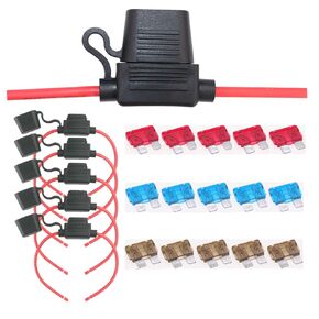 5PCS 20 Gauge AWG Fuse Holder Waterproof Dustproof Inline Fuse Box for Car Boat SUV