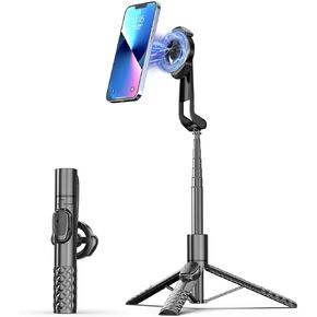 Tripod for iPhone, Phone Stand, Selfie Stick for iPhone with Remote, Phone Stand for Recording Compatible with Magsafe 52" (Black)