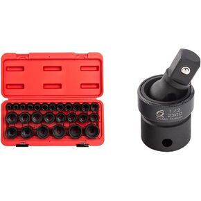 Sunex 2645, 1/2 Inch Drive Impact Socket Set, 26-Piece, Metric, 10mm-36mm, Cr-Mo Alloy Steel, Radius Corner Design, Heavy Duty Storage Case