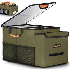 Car Seat Organizer-Car Organizers and Storage with Cooler Compartment, Car Organizer Front Back Seat for Kids, Car Storage Organizer with Lid Cup Holder Tissue Holder for Road Trips-Olive Green