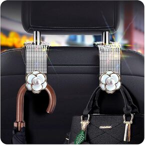 2 Park Bling Car Accessories Hooks,Bling car seat headrest hooks purse holder for Car(Black Flower)