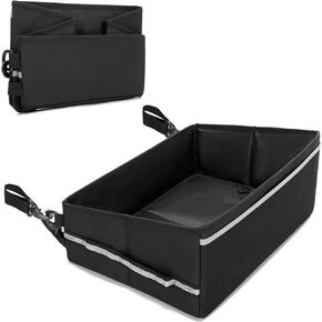 Under Seat Storage Fit for SuperCrew Cab, Foldable Truck Organizers and Storage Box Under Rear Seat For Single Seat with Removable Bottom Plate, 2 Side Handles and Hook Snap Fix Strap, Black
