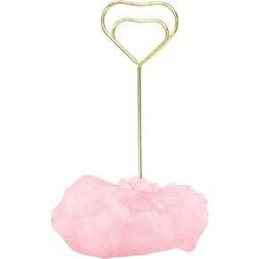 SUNYIK Rose Quartz Crystal Stone Memo Holder for Desk, Memo Note Photo Table Number Card Holder Clip Stand for Wedding Home Office Desk, Star