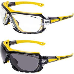 Global Vision 2 Pair Octane Padded Motorcycle Safety Sunglasses Clear and Smoke Lens ANSI Z87.1