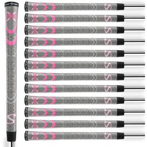 SuperStroke Cross Comfort Golf Club Grip, Gray/Pink (Undersize), Pack of 13 Soft & Tacky Polyurethane That Boosts Traction X-Style Surface & Non-Slip, Swing Faster & Square The Clubface More Naturally