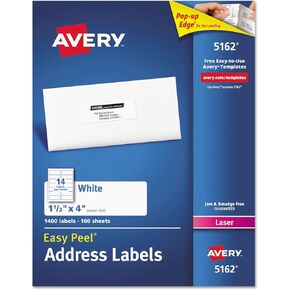 Avery 5162 Laser Labels, Mailing,1-1/3-Inch x4-Inch , 1400/BX, White
