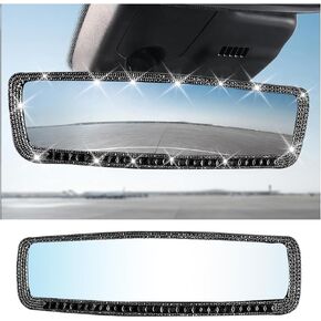 AUCELI Car Rear View Mirror, Bling Rhinestone Interior Rear View Mirror with HD Glass, Wide Angle Clip-On Rearview Mirror with Glitter Crystal Diamond, Car Decoration Accessories for Women (Black)