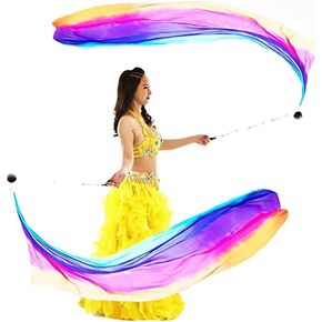 2Pcs Silk Veil+2 Pcs Poi Chain Ball Women Belly Dance Silk Veil Poi Streamer Stage Prpos