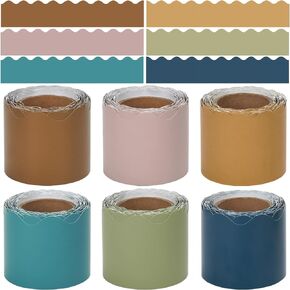 6 Rolls Classroom Bulletin Board Borders, 196.8 ft Colorful Die Cut Border Trim Scalloped Classroom Borders Decor for Back to School Chalkboard Whiteboard Decorations (Rainbow Color)