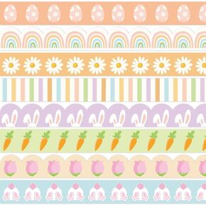 82Ft Boho Spring Easter Bulletin Board Border Easter Eggs Bunny Carrot Rainbow Flower Self-Adhesive Border Trim for School Classroom Office Party Decoration