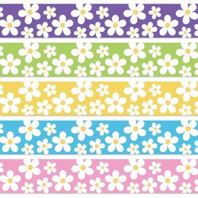 Whaline 69Ft Daisy Flower Bulletin Board Borders 5 Colors Floral Decorative Trim Border Spring Border Stickers for School Wall Blackboard Classroom DIY Crafts, 60Pcs