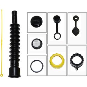 KP KOOL PRODUCTS Universal Gas Can Spout Replacement, Gas Can Nozzle with Gasket, Stopper, Collar Caps (Black and Yellow) & gas can vent caps, Pack of 3