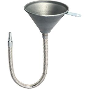 QWORK Spout Funnel with 14-9/16" Long Flexible Hose and Strainer, Steel Universal Priming Funnel for All Oils,Diesel Fuel and Other Liquids