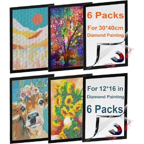 6 Pack Diamond Painting Frames,12x16 Inch/30x40cm Diamond Art Frames,Inside Size 10x14 inch,Magnetic Diamond Art Frame Self-Adhesive, Poster Frames for Home Wall Office Deco(Black).