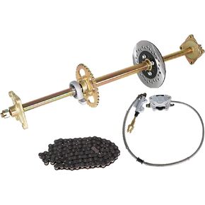 32 Go Kart Axle Kit Alloy Rear Axle with Brake Dics +Brake Master Cylinder +Sprocket +Pillow Bearing +Chain + Hub Replacement for DIY Go Kart ATV Quad Drift Trikes