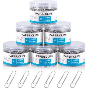 4500 Pcs Paper Clips Bulk Paperclips Medium: 1.3 Inches Paper Clip for Office Supplies Paperwork Students School Home, Paperclip Metal Clips for Paper, 750 Pcs x 6 Boxes, Silver