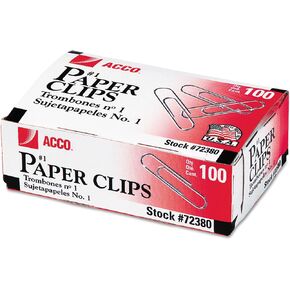 Acco 72380 Smooth Standard Paper Clips, Size 1, 100/Box, Silver, 10 Boxes/PK in Saudi Arabia