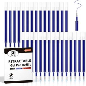 Retractable Gel Pen Refills, Shuttle Art 30 Pack Black Rollerball Gel Ink Pens Refills, Bulk Set, 0.7mm Fine Point for Writing Journaling Taking Notes School Office Home