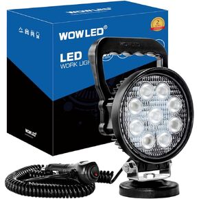 WFPOWER Magnet Light Bar, Magnetic Base, Cigarette Lighter Powered, Portable LED Flood Light Work Lamp for Car Off-road SUV Trailer Tractor Truck Engineering Maintenance Garage Camping (27W Round)