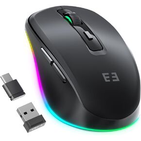 seenda Wireless Mouse, Type C Mouse with Jiggler - Light Up USB C Mouse, USB & Type C Receiver, Build-in Jiggler Mover Compatible with MacBook,iPad,Windows Tablet/Laptop/Computer - Black