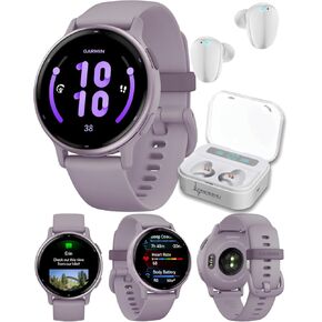 ساعة Garmin Vivoactive 5 للياقة البدنية GPS الذكية، شاشة AMOLED 1.2 بوصة، بطارية تصل إلى 11 يومًا، إطار من الألومنيوم باللون الأزرق الداكن مع حافظة باللون الأزرق الداكن مع حزمة سماعات أذن سوداء قابلة للارتداء 4U