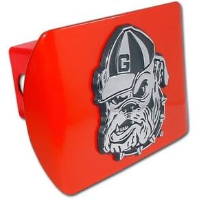 University of Georgia Bulldogs "Red with Chrome Bulldog Emblem" College Sports Metal Trailer Hitch Cover Fits 2 Inch Auto Car Truck Receiver