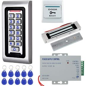 HFeng Door Access Control System Kit IP68 RFID Keypad Waterproof Outdoor + 180KG/320lbs Electromagnetic Electric Magnetic Lock + DC12V 3A Power Supply + 10pcs Keyfobs Tags Door Entry System