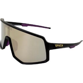 Epoch Eyewear L2 Sports Motorcycle Glasses Sunglasses Wraparound Single-Lens Black Frame w/Champagne Mirror Lens