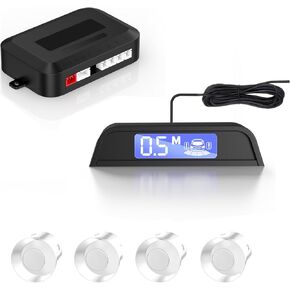 4 Parking Sensors, Compact Screen Distance Display with Sound Warning + 4 Black Parking Sensors for Car Auto Vans RV Trailer