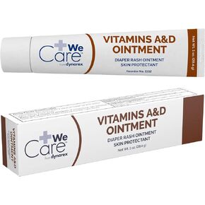 Dynarex Vitamins A & D Ointment, Ointment with Vitamin A and Vitamin D Skin Protectant, for Diaper Rash and Discomfort, White, 1 oz. Tube