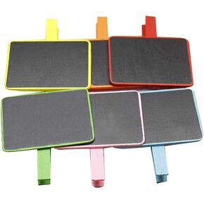 EXCEART 18Pcs Wood Mini Chalkboard Clip Blackboard Message Board Tag Signs Food Label for Wedding Kitchen Party Decor Note Taking Mixed Color