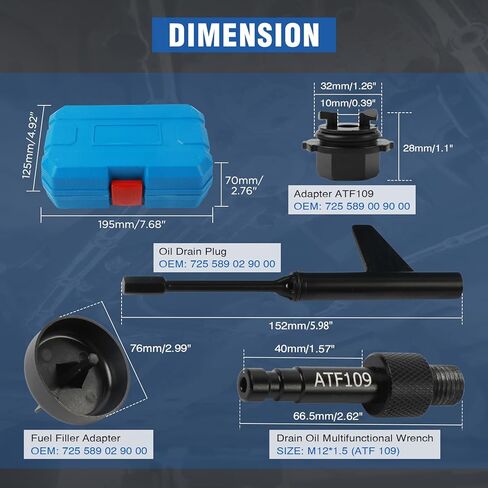 أداة تعبئة زيت ناقل الحركة المعدني - MOTOCOCHE 4 قطع أداة تغيير زيت قضيب معدني محول تصريف زيت ناقل الحركة (ATF109) متوافق مع مرسيدس بنز 725.0 9 سرعات مع حافظة in Kuwait