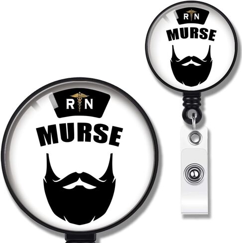 Funny Murse Male Nurse Badge Reel Retractable with Alligator Clip, Funny ID Badge Holder Gift for Men Veterinarian Doctors Nurses Colleagues（White） in Kuwait