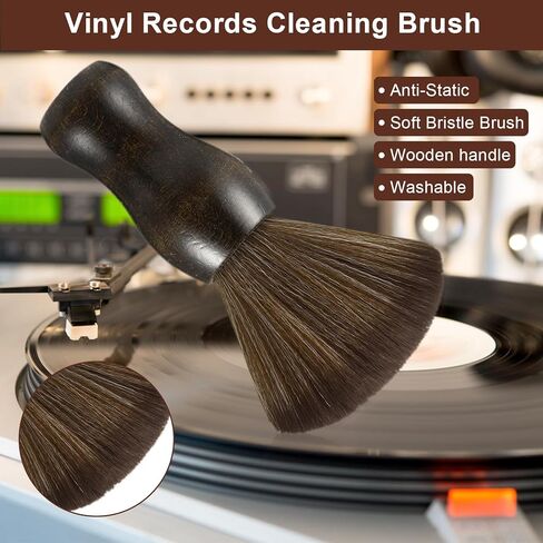2 Pack Vinyl Turntable Wood Record Cleaning Brushes,Anti-Static Record Brush for Vinyl Albums LP CD Cartridge/Camera Lens/Computer Screen/Keyboard/Character Models in Saudi Arabia