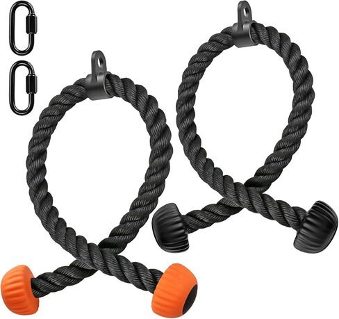 SELEWARE Triceps Rope with Non-Slip Soft Rubber Ends Home Gym Cable Attachment Workout Accessories 28 & 36 inches Long LAT Pulldown Attachment Black and Oranger in Saudi Arabia