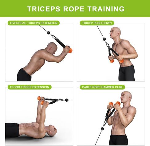 SELEWARE Triceps Rope with Non-Slip Soft Rubber Ends Home Gym Cable Attachment Workout Accessories 28 & 36 inches Long LAT Pulldown Attachment Black and Oranger in Saudi Arabia