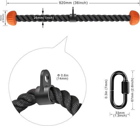 SELEWARE Triceps Rope with Non-Slip Soft Rubber Ends Home Gym Cable Attachment Workout Accessories 28 & 36 inches Long LAT Pulldown Attachment Black and Oranger in Saudi Arabia
