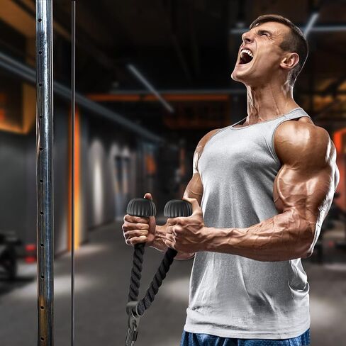 SELEWARE Triceps Rope with Non-Slip Soft Rubber Ends Home Gym Cable Attachment Workout Accessories 28 & 36 inches Long LAT Pulldown Attachment Black and Oranger in Saudi Arabia