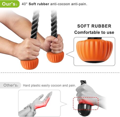 SELEWARE Triceps Rope with Non-Slip Soft Rubber Ends Home Gym Cable Attachment Workout Accessories 28 & 36 inches Long LAT Pulldown Attachment Black and Oranger in Saudi Arabia
