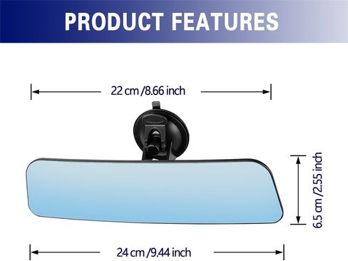 Car Rear View Mirror, 12Inch Interior Clip-on Wide Angle Convex Rear View Mirror, Car Accessories HD Wide Angle Extended Curved Mirror to Reduce Blind Spot Effectively for More Cars in Saudi Arabia